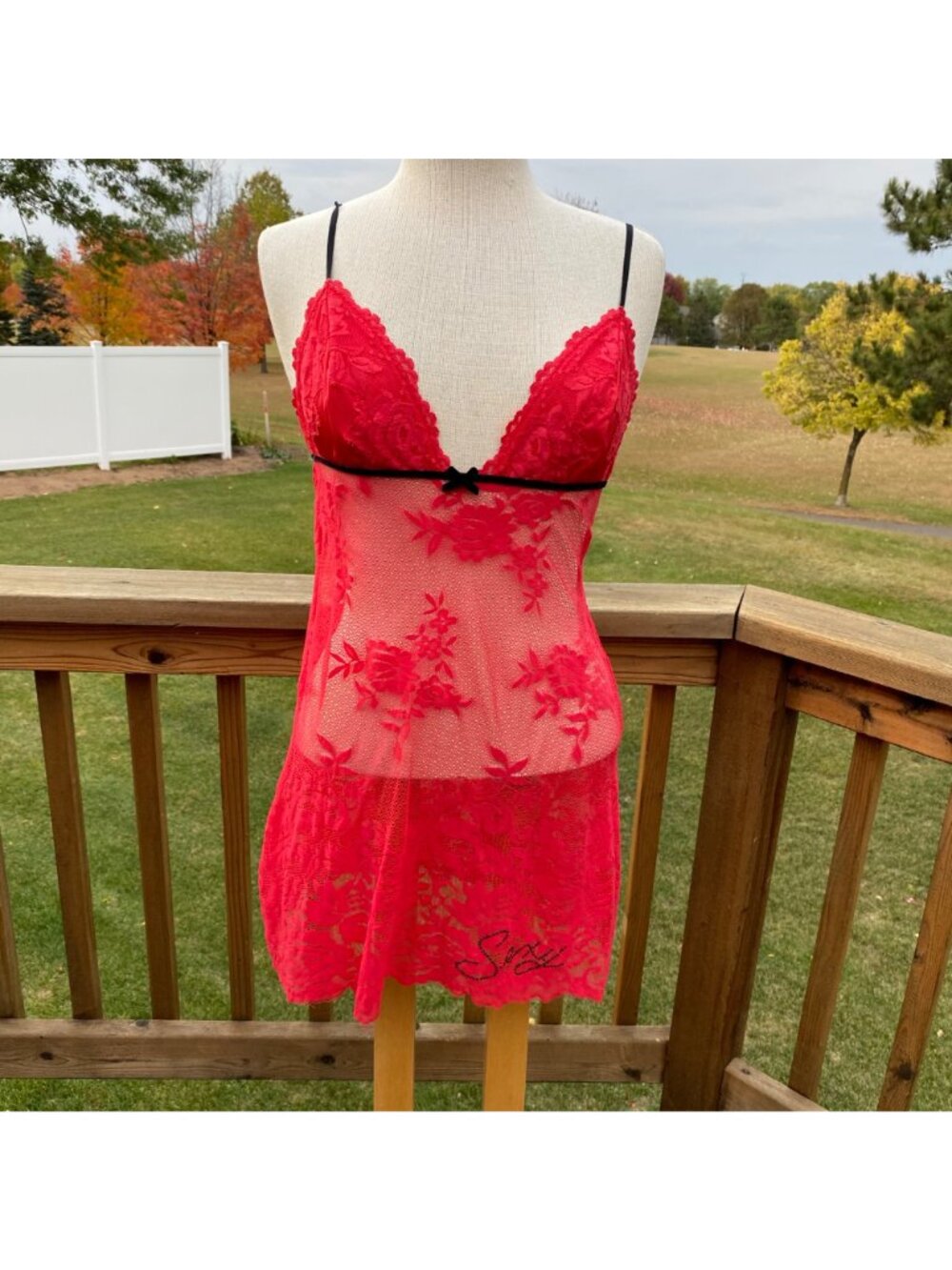 Victoria's Secret Very Sexy Red Lace Babydoll Lingerie L Strappy Romantic Floral - Picture 13 of 13